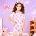 thumbnail image 3 of Silk Pajamas Girls Valentines Pjs Short Sleeve Heart Button Down Sleep Shirt Pajama Sets for Girls 6-7 Years, 3 of 3