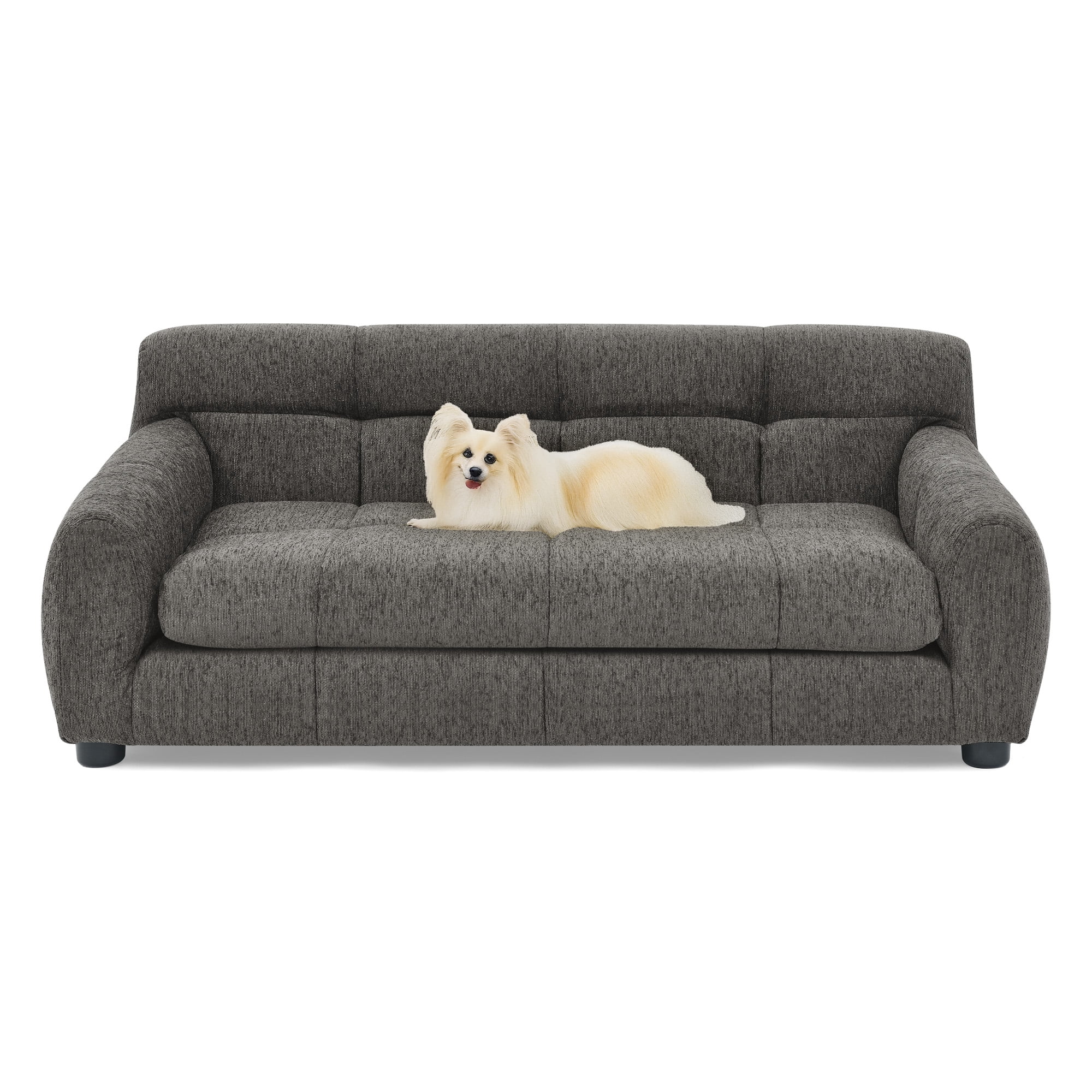 Dark Gray Linen Dog Sofa with Backrest - 38.00 in Length Pet Furniture for Medium and Large Dogs, Modern Rectangular Design with Armrests