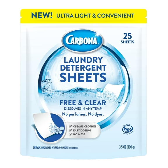 Carbona Laundry Detergent Sheets - Free & Clear (1 Pack - 25 Sheets)