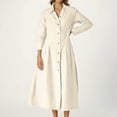 thumbnail image 5 of WTOBBY Ladies' Loose Comfortable Casual Fashionable Cotton Linen Shirt Tie Buckle Long Sleeve Dress Adjustable Waist with Buckle Detail for Custom Fit Breathable Fabric for All-Day Wear,White L, 5 of 5