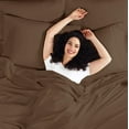 thumbnail image 2 of LUXURIOUS BEDDING Soft 1200 Series Long Staple 4 Piece Egyptian Cotton Bed Sheet Set ( Flat Sheet + Fitted 15'' + 2 Pillow Cases ) Double Brushed Breathable Sheets Chocolate Brown California Queen, 2 of 4