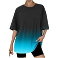 thumbnail image 1 of Tops Cortos para Mujeres, Gradiente Cuello Redondo Gota Hombro Camiseta de Manga Corta Top Casual Hecha de 95% Poliéster 5% Elastano, Camisetas Casuales para Mujer, 1 of 3