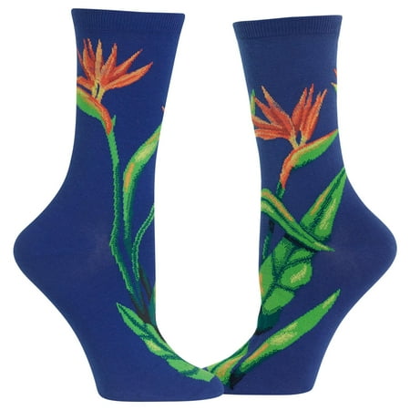 Hot Sox Womens Birds of Paradise Crew Socks, Womens Shoe Size 4-10.5, Dark Blue