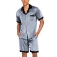 thumbnail image 5 of Ekouaer Men Satin Silk Pajamas Set with Pockets Sleepwear Shorts Satin Summer Loungewear 2 Piece Button Down Set, 5 of 6