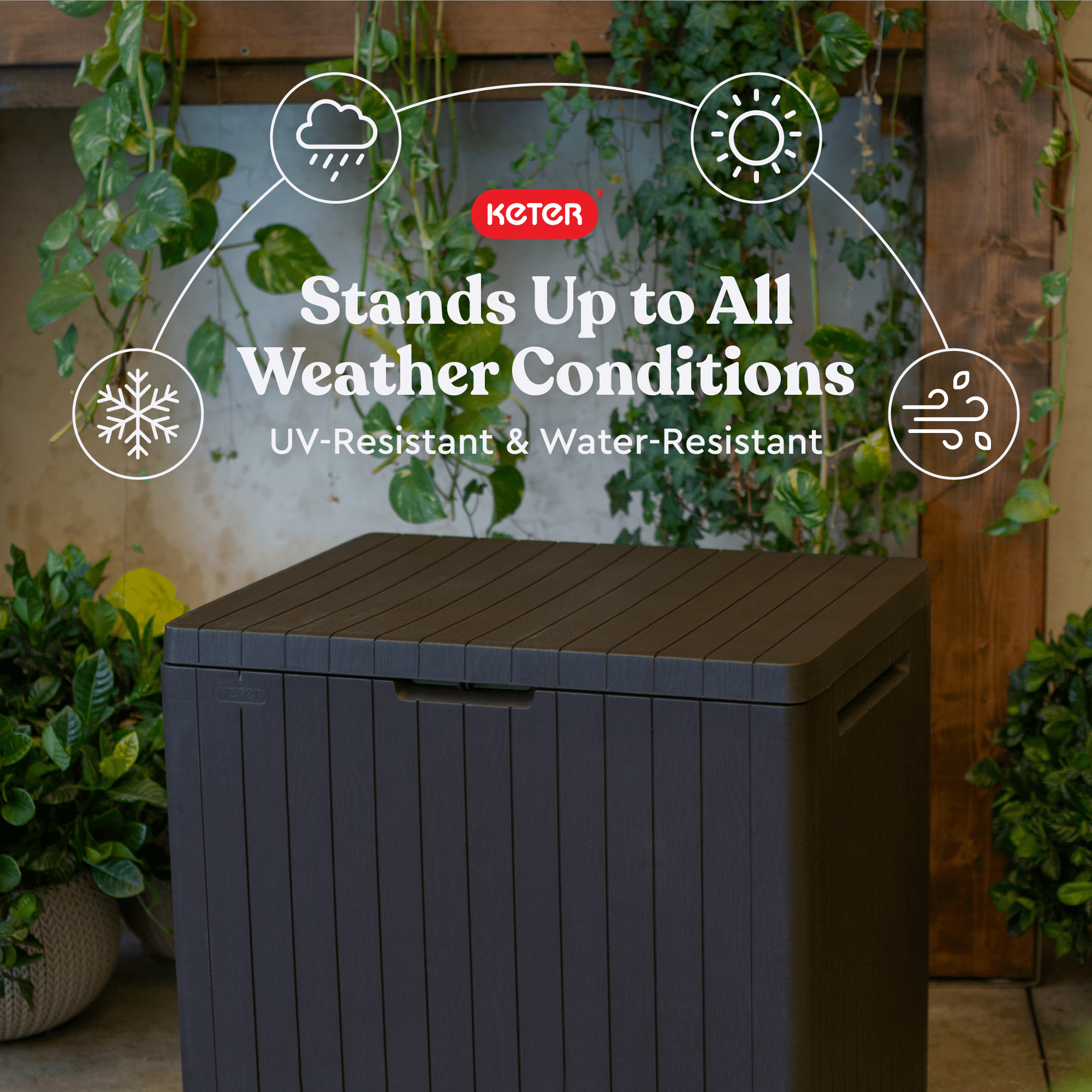 Keter City Box 30 Gallon Durable Resin Outdoor Deck Box Storage Organization, Brown