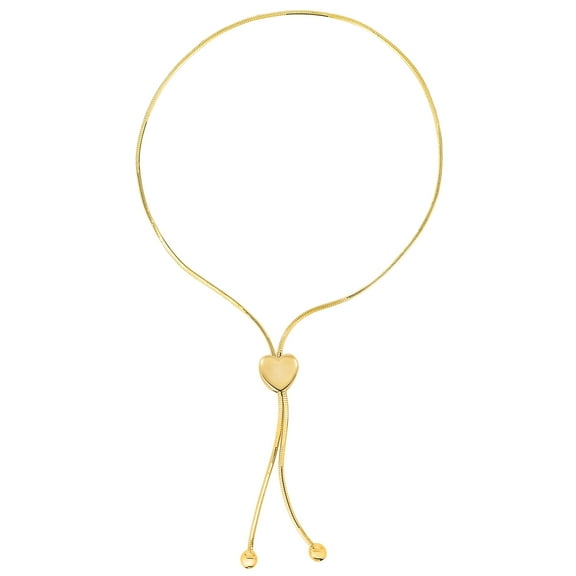 Lariat Type With Heart Clasp Bolo Friendship Adjustable Bracelet In 14K Yellow Gold, 9.25"