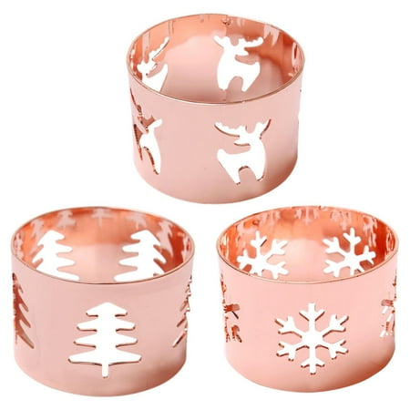 

3pcs Christmas Designed Napkin Rings Alloy Dinner Napkin Buckles (Rose Gold)