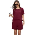 thumbnail image 3 of Asklazy Women's Pajamas Set short Sleeve and short Pants 2 Piece Pjs Sleepwear with Pockets,US Size,Wine Red,L, 3 of 10