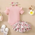 thumbnail image 6 of GYRATEDREAM 0-18M Infant Baby Girls Letters Romper+Floral Shorts+Headband Baby Clothes Set, 6 of 13