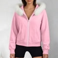 thumbnail image 2 of VSSSJ Women's Zip Up Fuzzy Hooded Sweatshirts Fall Winter Casual Hooded Pockets Long Sleeve Warm Hoodies Jacket Outerwear Tops Pink S, 2 of 9