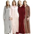 thumbnail image 1 of Ladies Hooded Dressing Gown Bath Robe Warm Soft Womens Fleece Zip Up Long Robes, 1 of 3