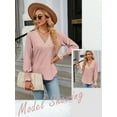 thumbnail image 6 of Xuanfei Women Lace V Neck Long Sleeve Jacquard Solid Color Top, 6 of 7