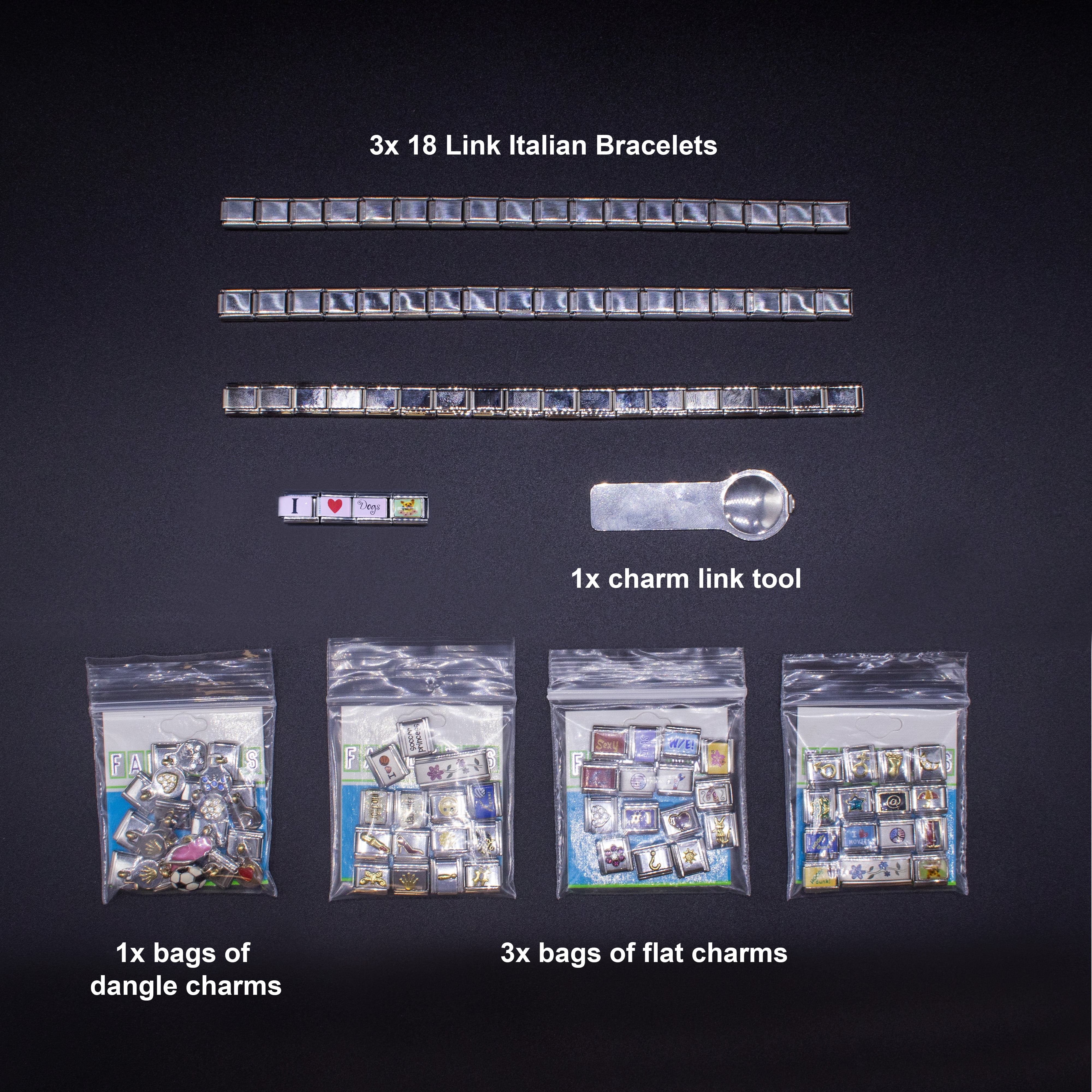 Fablinks 60 Piece Italian Link Charm Bracelet Set