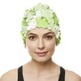 thumbnail image 2 of Hold'Em Beemo Floral Petal Swim Cap for Women – Retro Style Vintage Bathing Cap Swimming Hat for Long and Short Hair - Green/White, 2 of 3