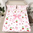 thumbnail image 2 of Manfei Cute Bow Knot Bed Sheets,Sweet Kawaii Cherry King Sheets,Pink White Bowtie Sheet Set For Girls,Ultra Soft Home Decor,4 Pieces, 2 of 7