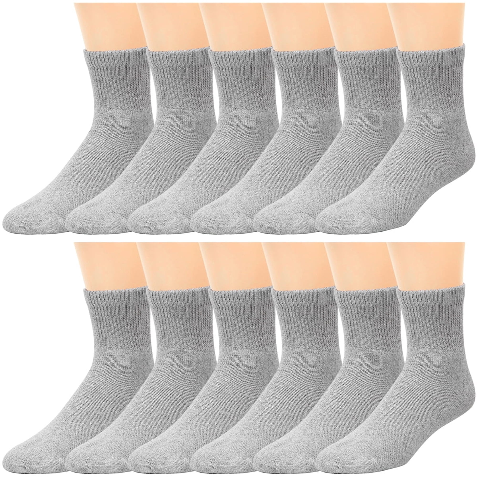 TELOLY 12-Pack Diabetic Socks Approved Socks for Men Women Legs Blood Circulatory Problems,Diabetes,Edema,Neuropathy,Quarter Size 10-13 Gray