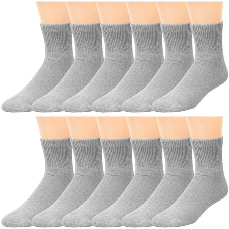 TELOLY 12 Pack Diabetic Socks for Men Women Non Binding Quarter Ankle Socks Cotton Blend for Neuropathy Edema Circulation Size 10-13 Gray