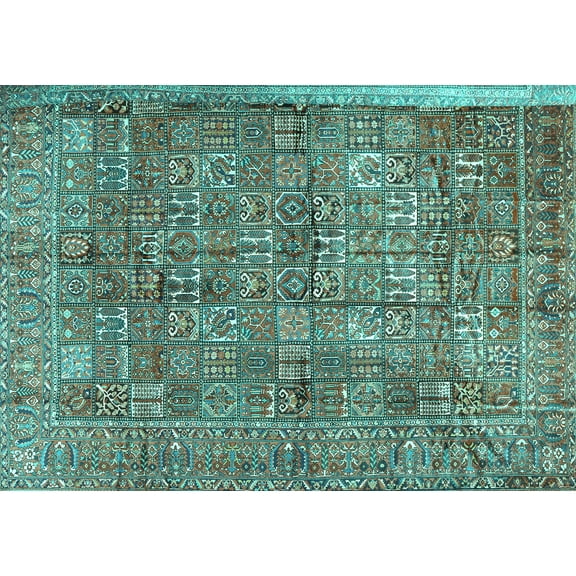 Ahgly Company Machine Washable Indoor Rectangle Persian Turquoise Blue Traditional Area Rugs, 5' x 7'