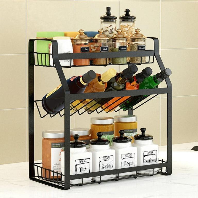 MEIQIHOME 4 Tier Spice Rack Organizer Step Shelf Countertop Spice Storage  Holder, for Kitchen Cabinet Cupboard Pantry, Metal, Black