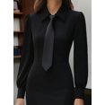 thumbnail image 3 of ZOELNIC Women's Puff Long Sleeve Bodycon Midi Dress with Collared Tie Neck for Business Office, L, 3 of 5