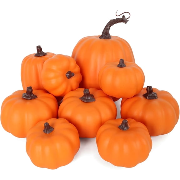9PCS Fall Pumpkin Decor - Plastic Artificial Fake Pumpkins Used for Home Party Outdoor Decor and Thanksgiving Decorations