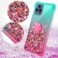 thumbnail image 3 of Compatible for T-Mobile REVVL 6 5G Case Ring Kickstand Liquid Quicksand Glitter Case Clear Bling Diamond Shock Protective Cover for Girls Women - Teal/Pink, 3 of 5