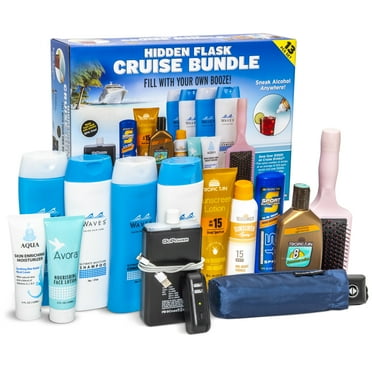 GoPong Cruise Bundle Hidden Drink Alcohol Travel Flasks (132 oz Total) - Set of 13 Secret Liquor Containers for Beaches, Cruises, and Sports Events – Includes Funnel & Spout