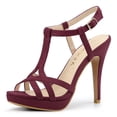 thumbnail image 1 of BLISSFUL STEP Women's T Strap Slingback Platform Heeled Sandals, 1 of 7