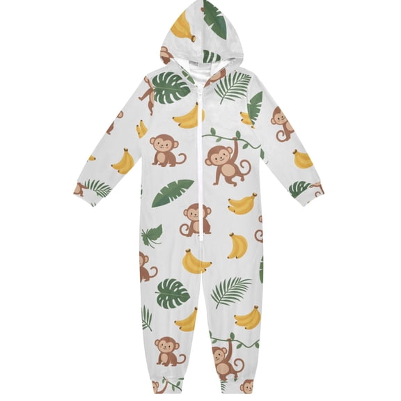Monkey Boys & Girls Hooded One-Piece Pajamas Warm Crystal velvet Hooded Long Sleeve Loungewear Jumpsuit Unisex