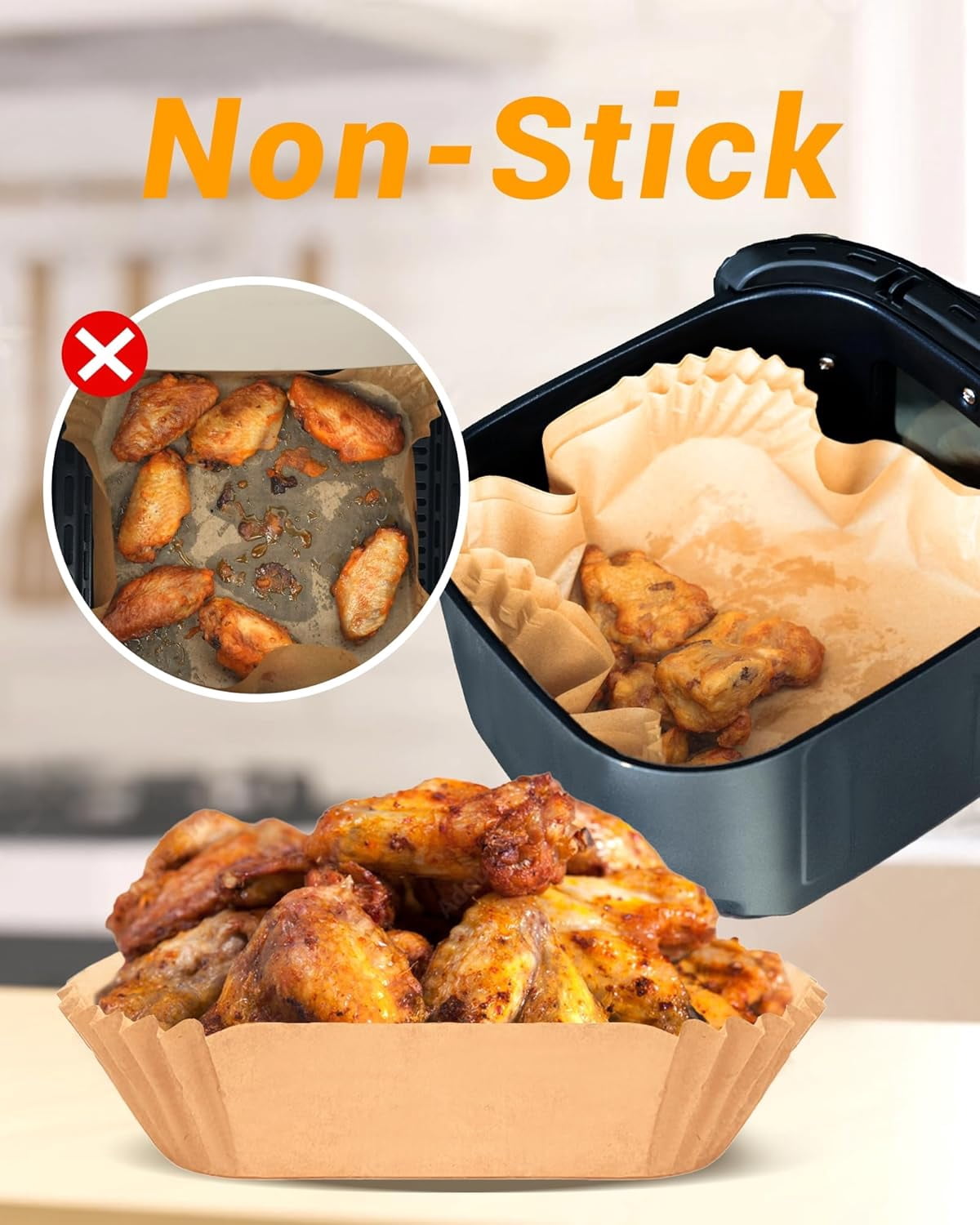 500Pcs Liners, 8” Square Disposable Parchment Paper Liner for 5-8 QT Air Fryer, Non-Stick, Oil Proof Unbleached Airfryer for Baking, Roasting Microwave