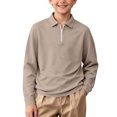 thumbnail image 2 of OGLCCG Boys School Uniform Long Sleeve Shirts,Size 11-12,1/4 Zip Lapel Collar Shirts for Kids,Lightweight Pullover Tops,Khaki, 2 of 7