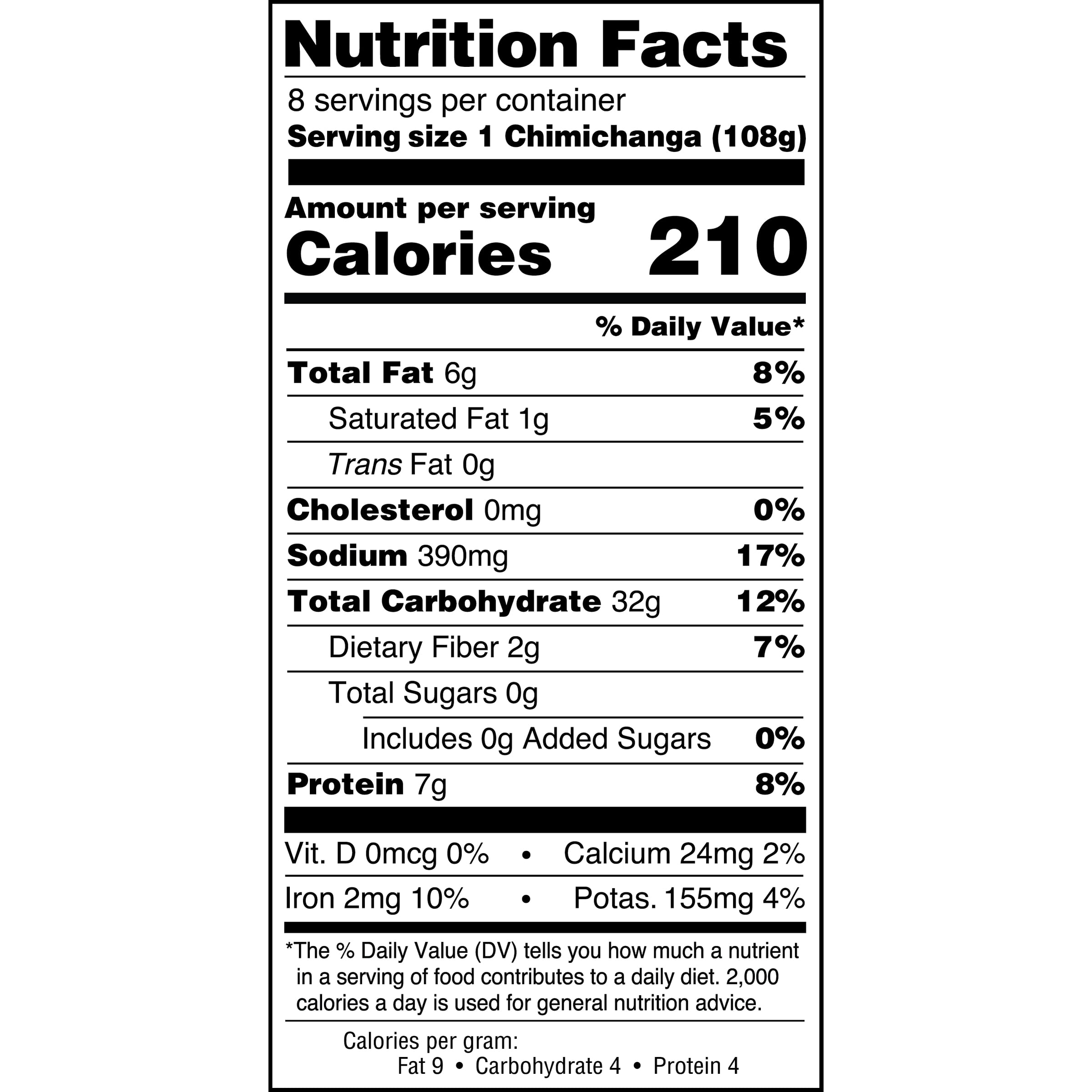 Calories in El Monterey Beef & Bean Chimichangas and Nutrition Facts