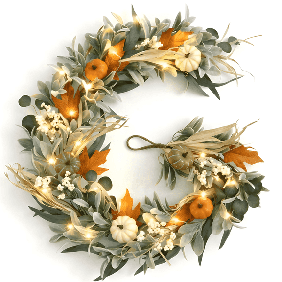 Yastouay 6 FT Fall Garland with Light, Fall Decorations for Home, Faux Lamb's Ear Pumpkins Decor for Porch Fireplace