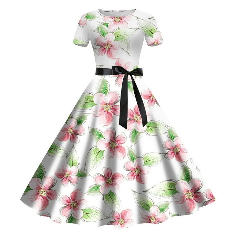 Ladies' Fashionable And Beautiful Floral Print Round Neck Short Sleeved  Retro Casual Skirt Dresses Casual Woman Maxi Dresses Women's Casual Dresses  Women Casual Ladies Casual Summer Dresses with - Walmart.com