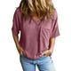 thumbnail image 1 of Camiseta holgada de manga corta con cuello en V y color liso para mujer - Algodón y lino suaves, blusa informal bordada, 1 of 8