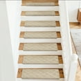thumbnail image 3 of Pure Era Bullnose Carpet Stair Treads Cover 9" x 30" Classic Pattern Rug Indoor Non Slip Self Adhensive (Set of 14 Pieces,Cream Gray Diamond Trellis), 3 of 11