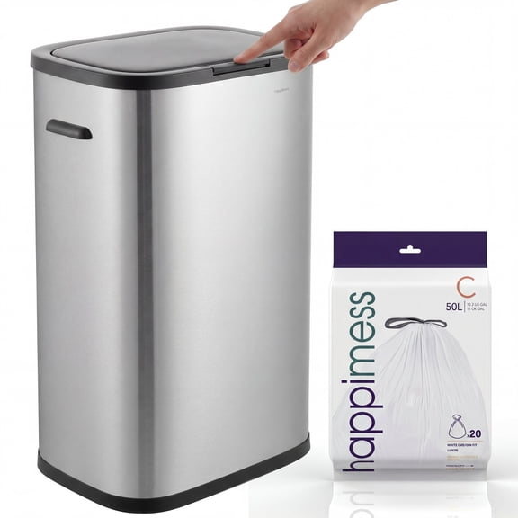 happimess Tammi Kitchen 14.5-Gallon Slim Metal Push Button Trash Can, Platinum Silver, HPM1017A