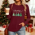 thumbnail image 4 of Christmas T-Shirts for Women Lightweight Crewneck Pullover Long Sleeve Graphic Printed Tees Holiday Xmas Tops (L, Wine), 4 of 7