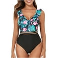 thumbnail image 2 of PNTUTB Summer Women's Fashion Print Lace V Neck High Stretch Conservative One Piece Triangle Swimsuit, 2 of 6