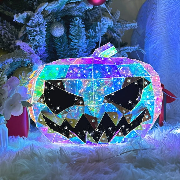 Prism Rainbow Pumpkin Ornament, LED Lamp, Halloween Decorations (Pumpkin Ghosts)