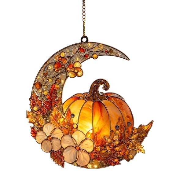 Autumn Leaf Crescent Lighted Pumpkin Hanging Ornament Anti-fade Decor For Fall Farmhouse Front Door Layout