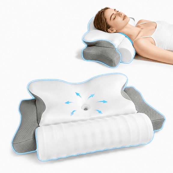 ANGAUSS Cervical Neck Pillow, Hollow Design Odorless Memory Foam Pillows, Support for Side Back Sleepers