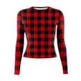 thumbnail image 4 of bbyeadc Women's Red Long Sleeve Shirts Striped Going Out Strechy Crop Tops Spring Fall Winter Y2k Crew Neck Fitted Tee Top Pullover, Deep Red XS, 4 of 5