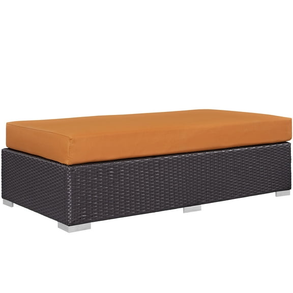 Modern Contemporary Urban Design Outdoor Patio Balcony Rectangle Ottoman, Orange, Rattan