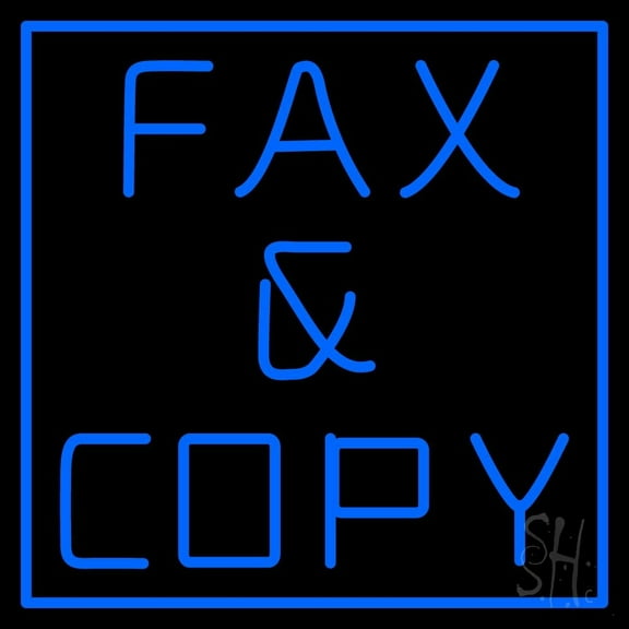 Blue Fax And Copy 1 LED Neon Sign 24 x 24 - inches, Clear Edge Cut Acrylic Backing, with Dimmer - Bright and Premium built indoor LED Neon Sign for Computer & Electronics store decor.