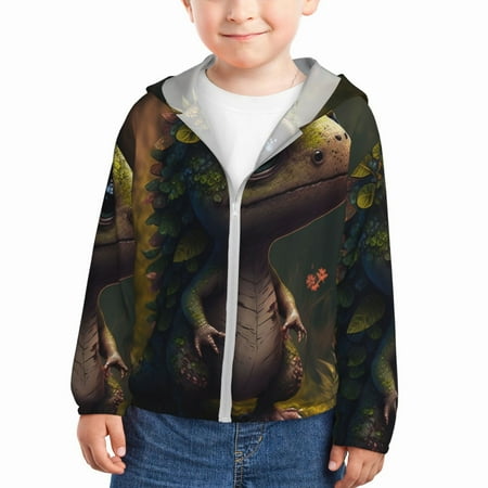 

Ocsxa Cute Leaf Animal Print Kids Active Zipper Sun Protection Jacket Boys Girls Hooded Cooling Shirt-4 Years