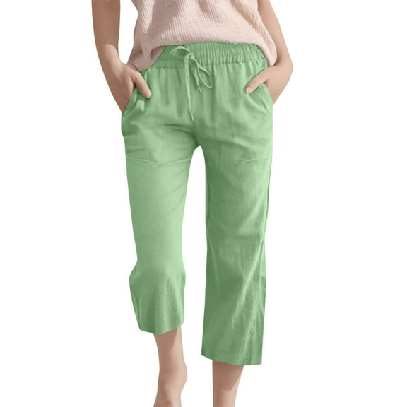 Girls Cotton Linen Wide Leg Pants High Waisted Drawstring Solid Joggers Baggy Sweatpants Beach Trousers Fall Clothes Pocket
