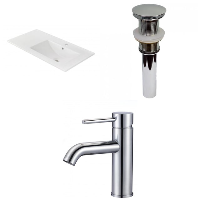 American Imaginations 35.5-in. W 1 Hole Ceramic Top Set In White Color - Drain Incl. AI-33003
