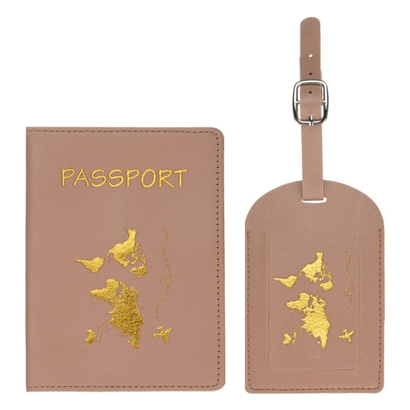 Uxcell Passport Cover Holder and Luggage Tag Set - Secure Privacy Cover Passport Case Bag Suitcase Tags - [Pink - PU Leather] Travel Accessories