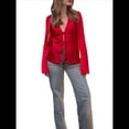 thumbnail image 2 of Camisas de Satén con Lazo Frontal para Mujer, Blusas de Seda con Escote en V Profundo para Discoteca, Blusa de Larga Y2K para Salir Rojo XS, 2 of 8